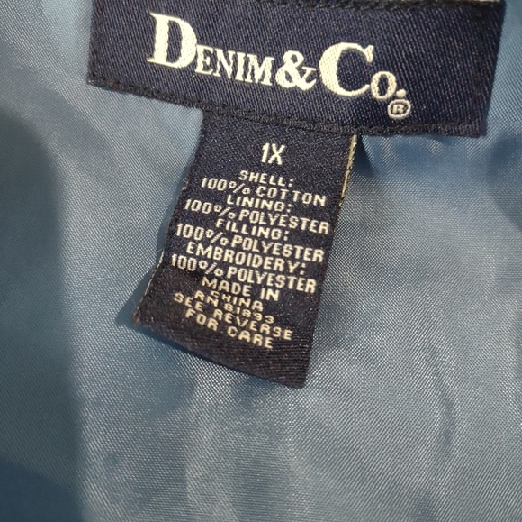 Denim&Co Car Length Lined Jacket/Coat with White Stitching Embroidery - Picture 5 of 7